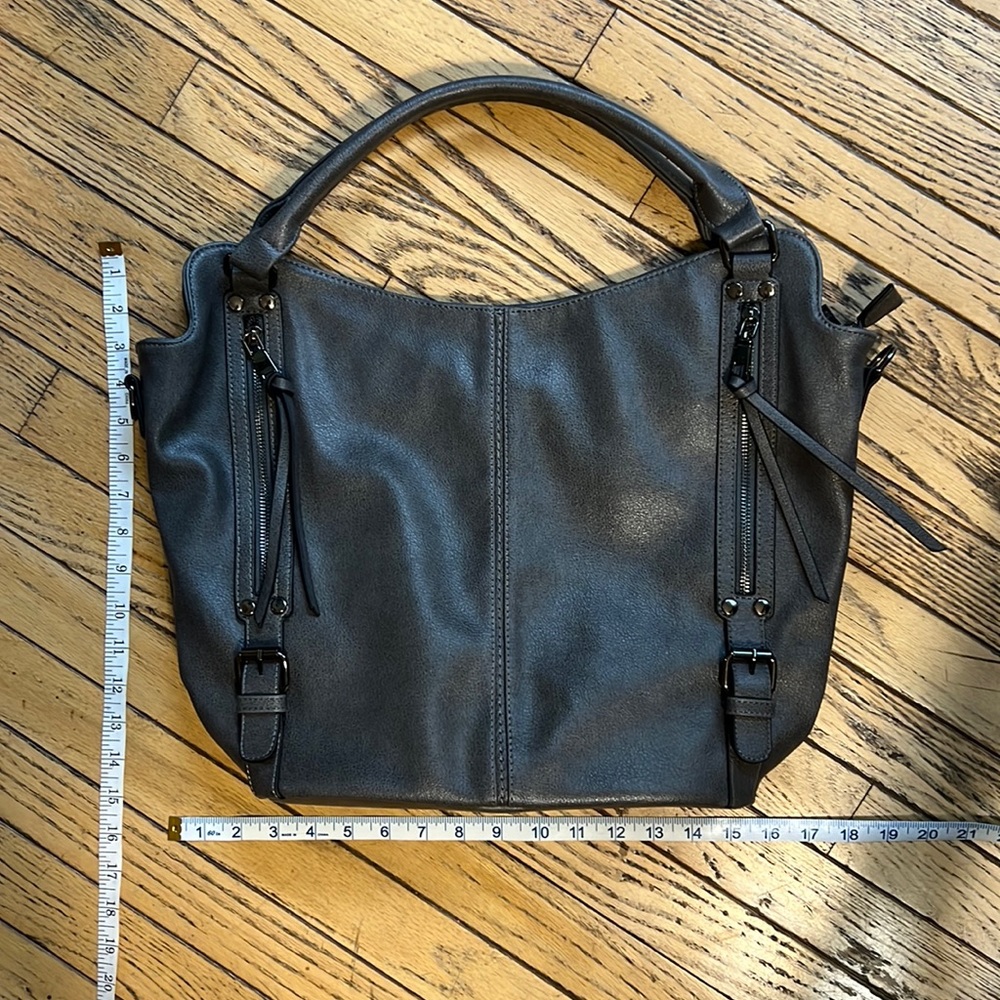 Dark Grey Leather Hobo Bucket Bag NWOT